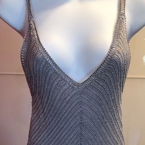 Gray knit top with small gray beads